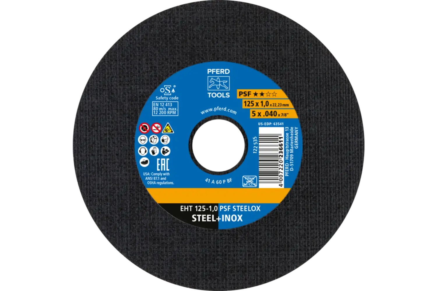 Picture of Pferd Cut-Off Wheel, 5" X .040 X 7/8, Psf Steelox, T1, Aluminum Oxide